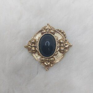 Vintage Gold Tone Faux Onyx Brooch Pin